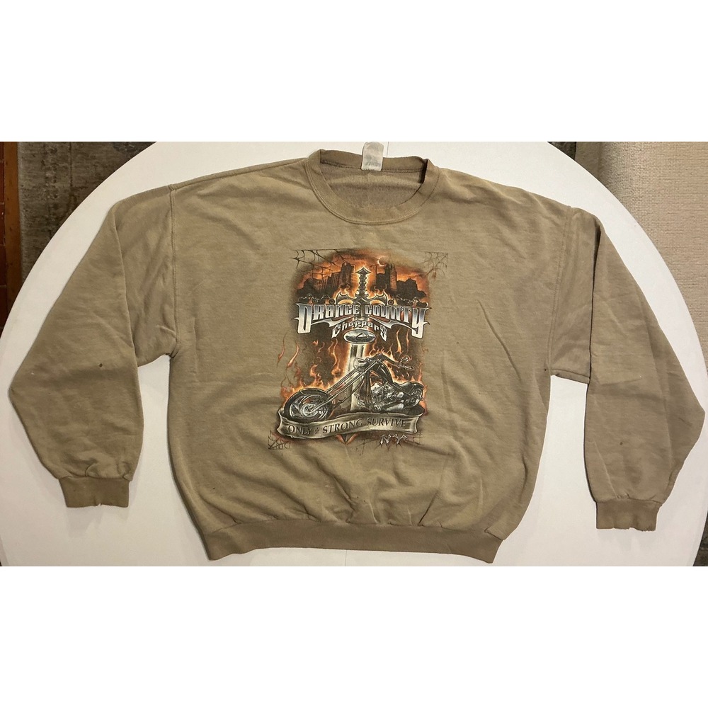 VTG Orange County Choppers Sweatshirt‎ XL Tan Biker Grunge Distressed Thrashed